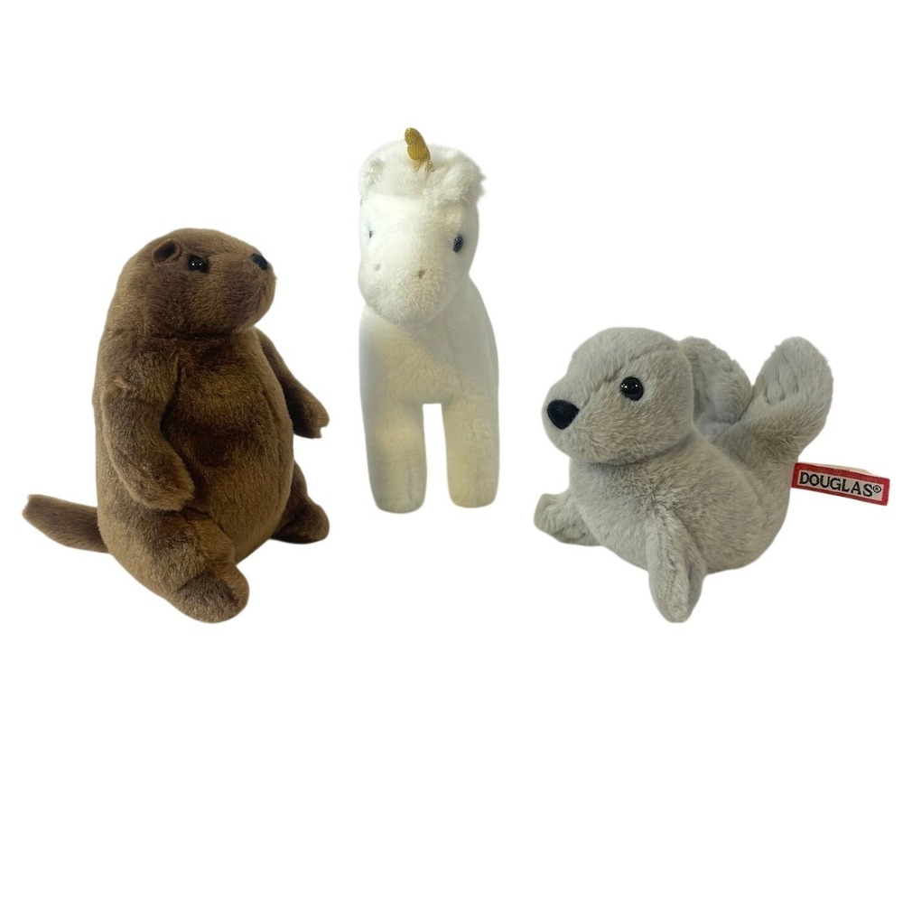 Douglas‎ Cuddle Plush Lot 3 Groundhog Seal Pegasus Unicorn Lil Handful 6-7" READ